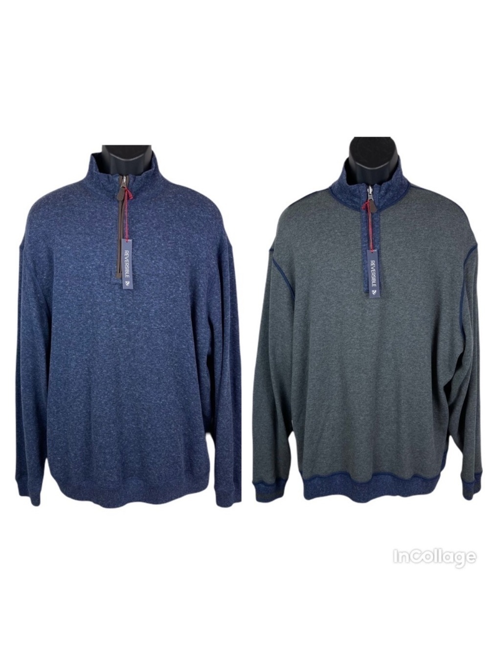 ✅ NWT Daniel Cremieux Men Reversible Quarter Zip Sweater Navy white / Dark Gray